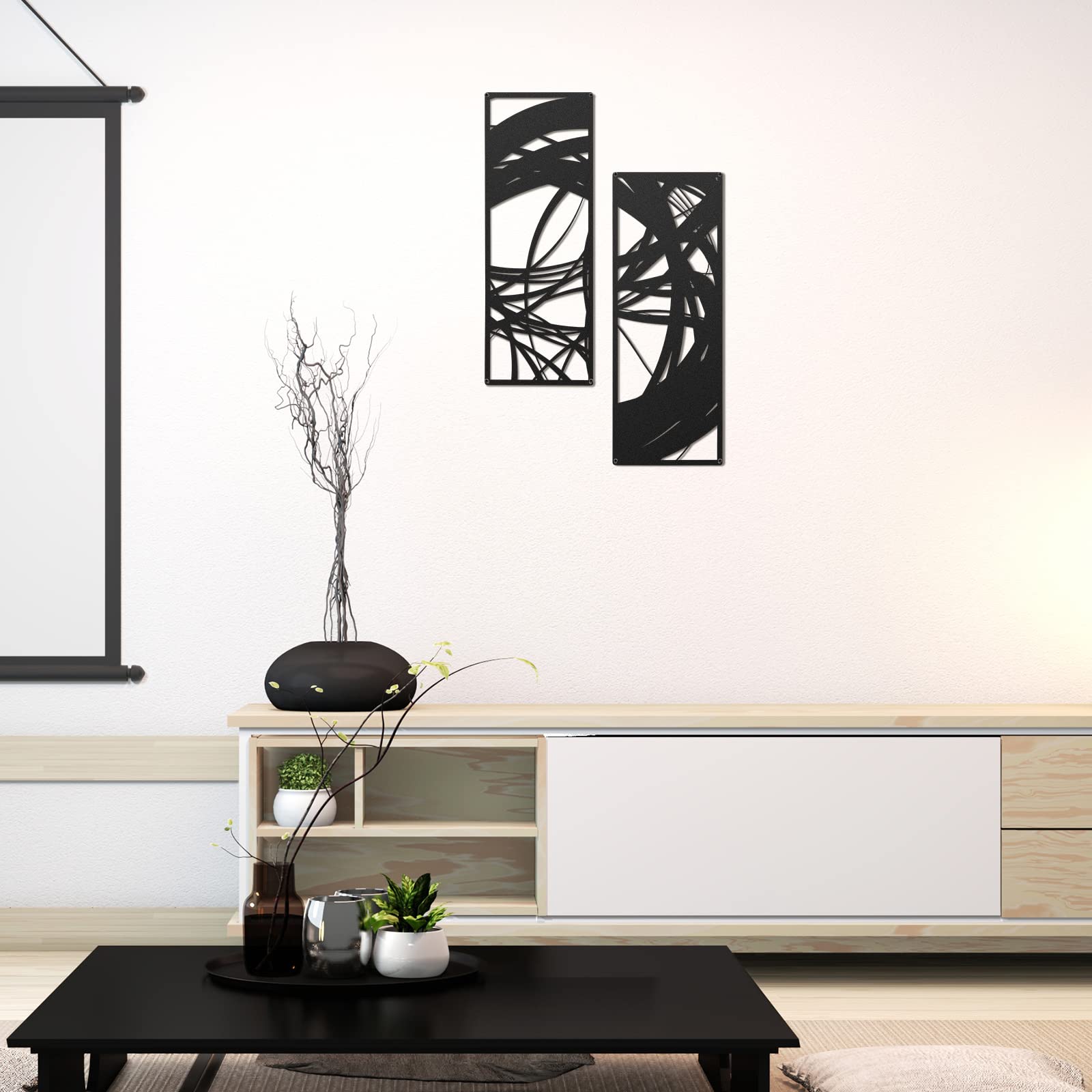 2 Pcs Metal Wall Decoration Metal Wall Art Minimalist Wall Art Abstract Metal Vertical Decorations Wall Sculptures Geometric Wall Hanging for Living Room (Vintage)