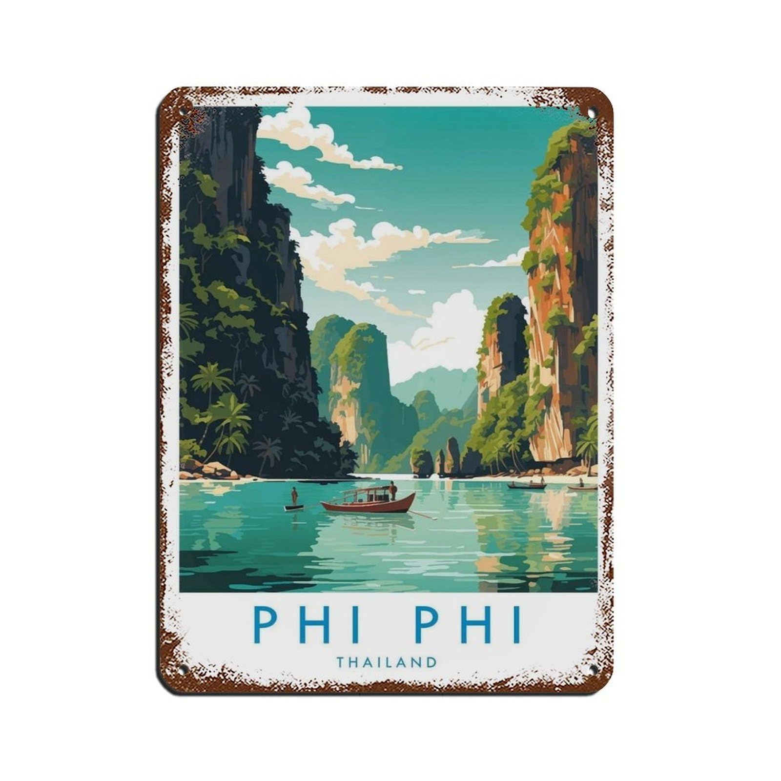 Phi Phi Travel Poster, Thailand（41） Retro Poster Metal Tin Sign Chic Art Retro Iron Painting Bar People Cave Cafe Family Garage Poster Wall Decoration 12x16inch(30x40cm)