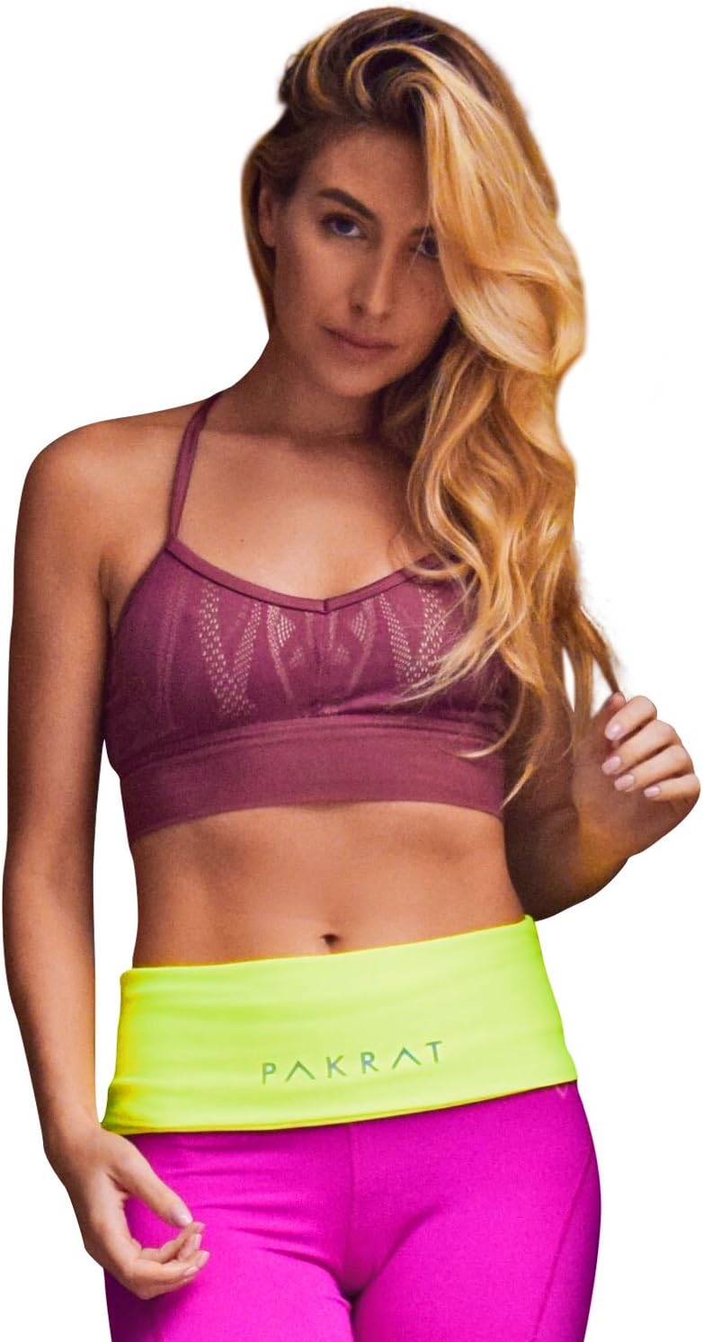 Running Belt Waist Pack – Runners Fold Over Belt, Fanny Pack for Jogging, Exercise or Travel, Holds Phone, Money, Keys (Neon Yellow, Medium)