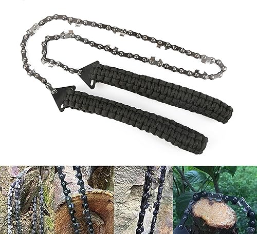 Miniatura 5 de Motosierra de bolsillo con mango de paracaídas de 24 pulgadas, 11 dientes, sierra de mano, equipo de supervivencia al aire libre, alambre de cadena