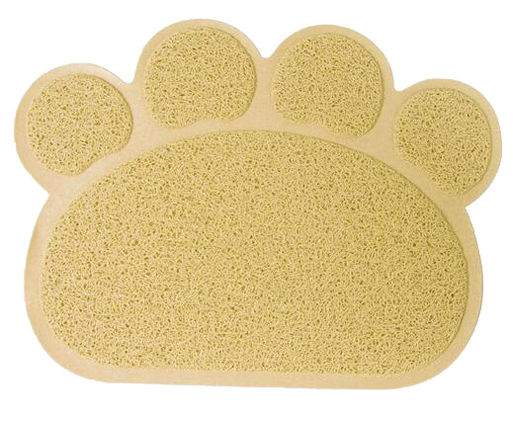 Crasy Shop Cute Paw Shape Waterproof Non-slip Pet Food Feeding Mat Bowl Place Mat for Dog Cat Puppy Kitten-12x16 Inches (Beige)