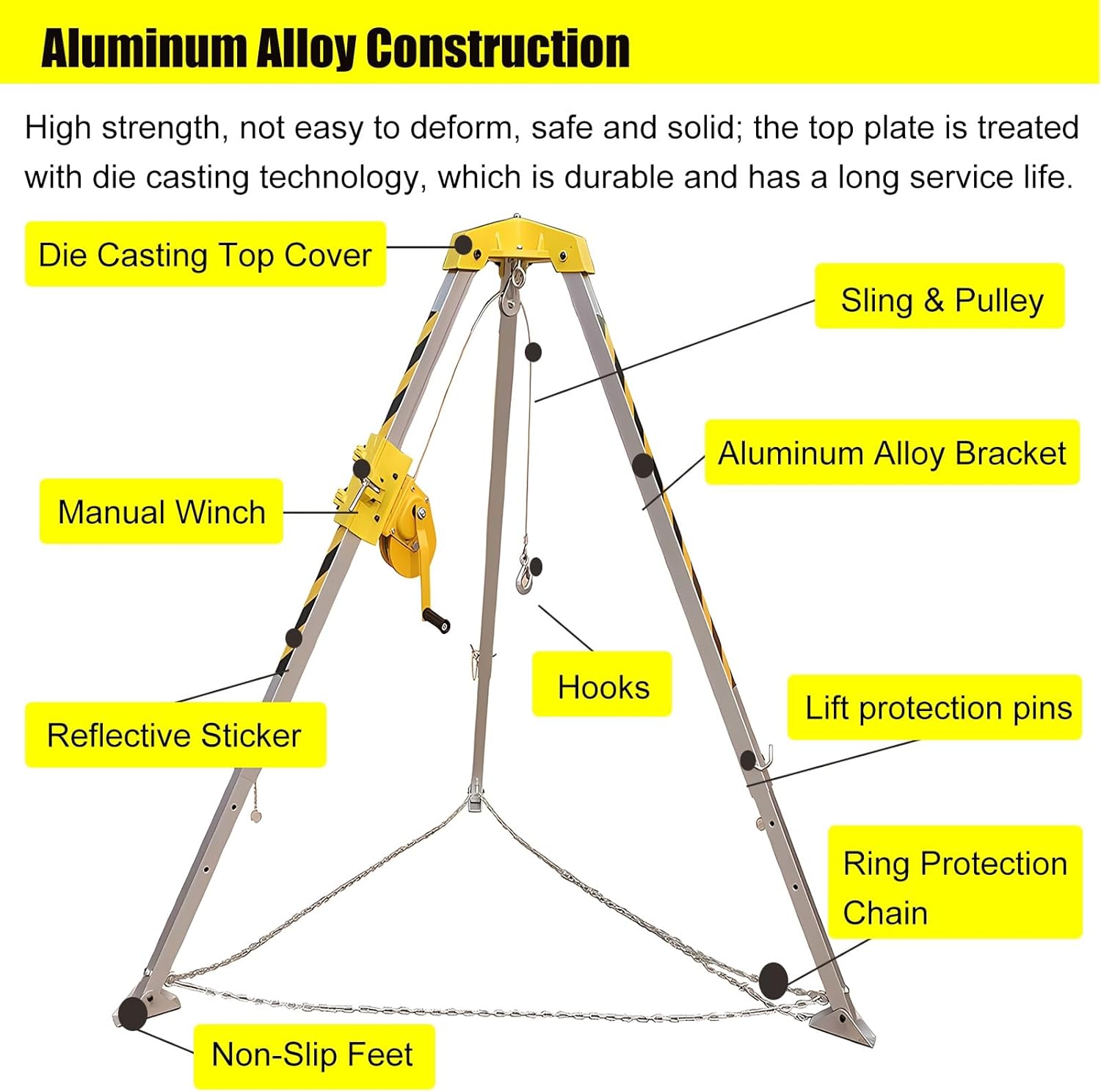 Adjustable Confined Space Rescue Kit Telescopic Confined Space Rescue Tripod with 1200 1800winch- Aluminum Alloy Rescue Tripod for Sewage Tunnels -Heavy Duty Fire Rescue Tripod with Safty Ha
