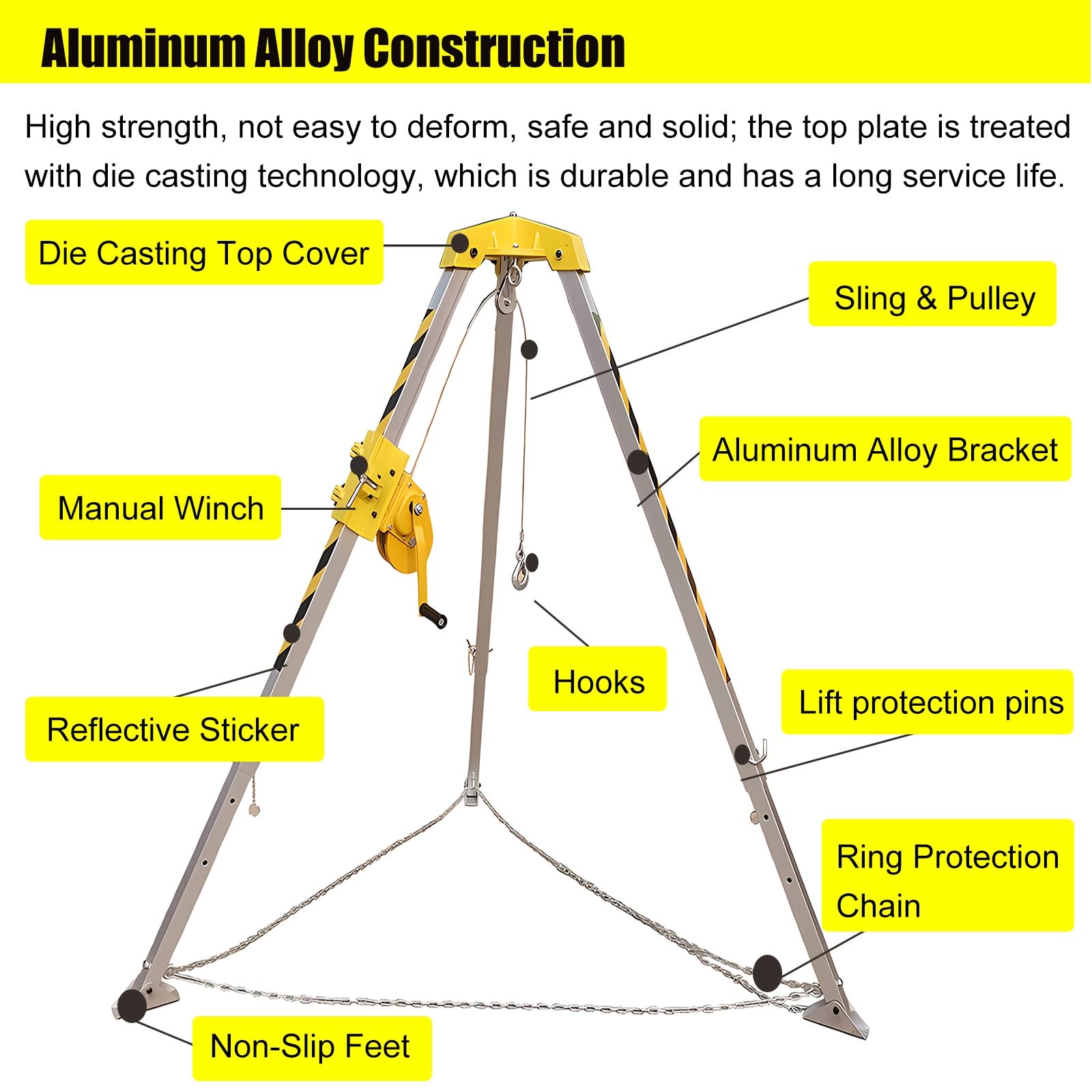 Support de treuil, Kit trépied en Aluminium, treuil de Levage for, sécurité avec Dispositif Verrouillage Automatique(2600 LBS Winch)