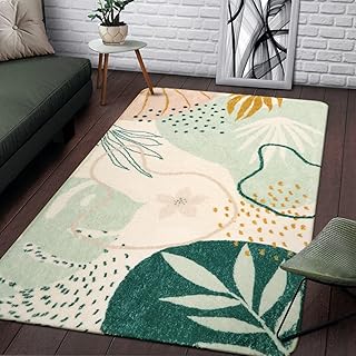 Lahome Green Botanical Print Small Throw Rugs Modern Abstract Non-Slip 3...