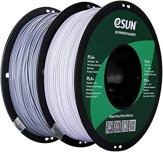 eSUN PLA+ Filament 1.75mm, 3D Printer Filament PLA Plus, Dimensional Accuracy +/- 0.03mm, 1KG per Spool, 2 Spools 3D Printing Filament, Cold White + Grey
