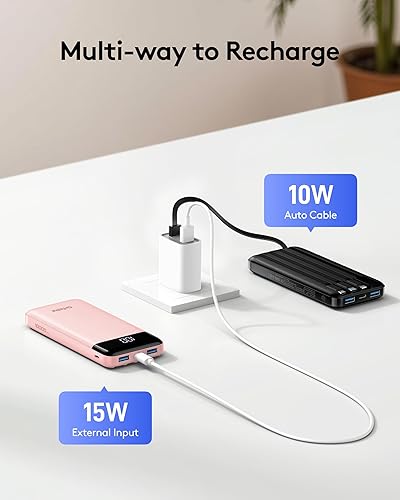 Miniatura 8 de Cargador de teléfono portátil, cargador portátil de 10000 mAh con cables integrados, paquete de batería esencial de viaje compatible con iPhone,