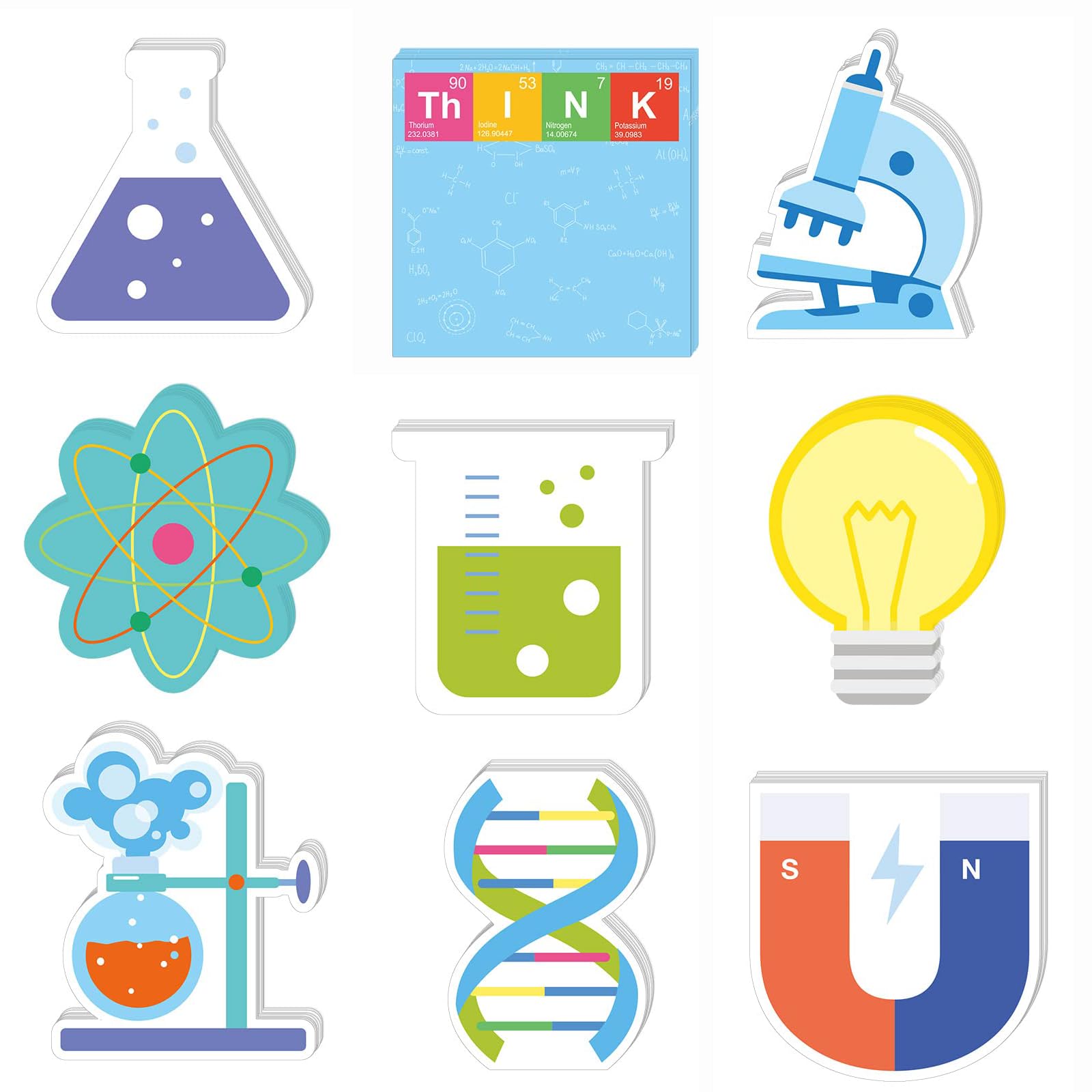 18 Pack Science Sticky NotesCute chemical stickers for laboratory test tube microscopes and light bulb memo pads teacher and student thank-you gifts, novel laboratory notes, laboratory school supplies