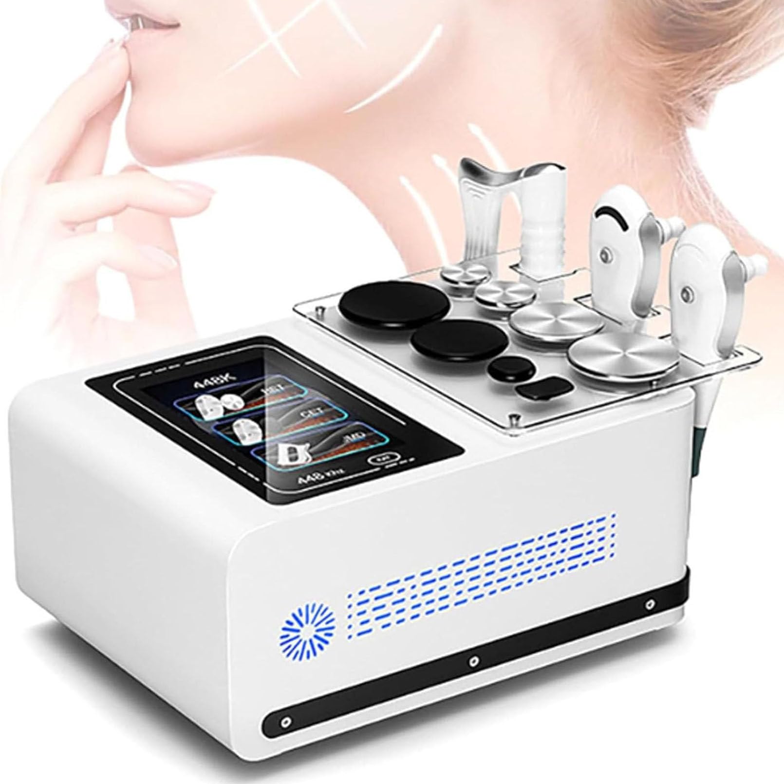 Sprzęt do fizjoterapii Tecar Therapy SPA, urządzenie do leczenia bólu 448k, z 8 stanowiskami roboczymi, 3 uchwytami i 1 płytą ujemną, do ujędrniania, modelowania i łagodzenia bólu White