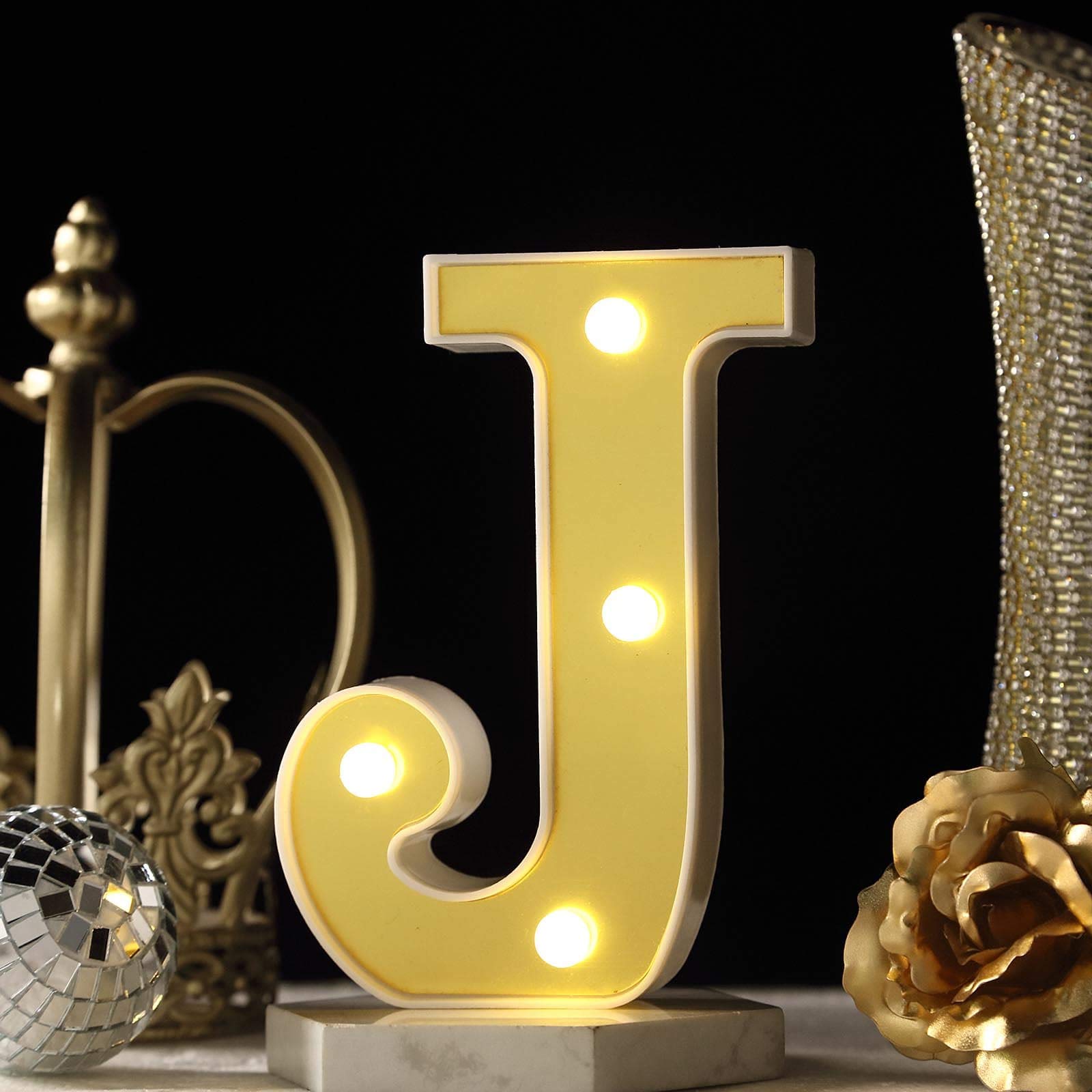 SATYAM KRAFT 1 Piece Golden Marquee Alphabet Shaped LED Light - Decorative Letter Lamp for Valentine’s Day, Bedroom, Wedding, Birthday, Home Decor, Romantic Gift Night and Wall Lamp (J)