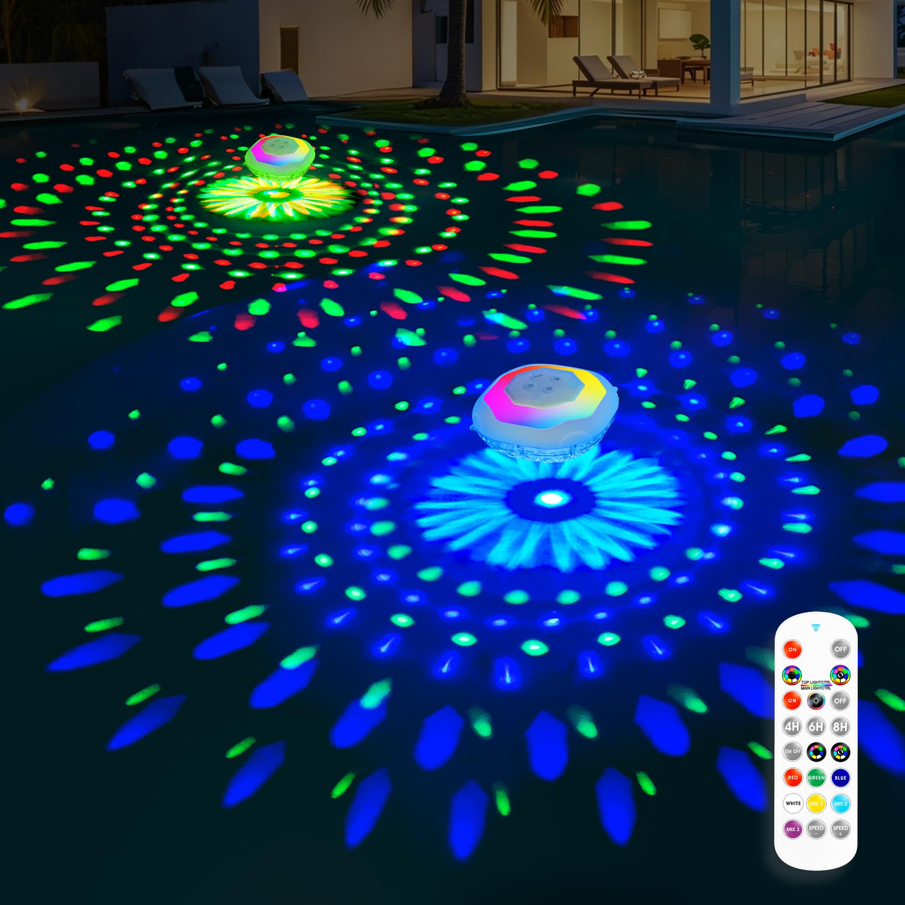 Floating Pool Lights, Pool Lights with Remote,Pool Light That Float IP68 Waterproof, Color Changing Swimming Pool Lighting,Pool Floating Light for Inground Above Ground Pools-2PCS
