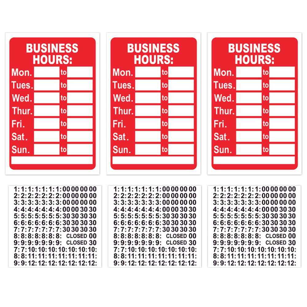 Muiltvoe 3 Set Business Hours Sign Opening Times Sign for Shop Window Store Open Signs with Time Stickers Open Signage For Store Office