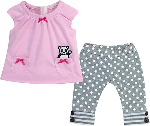 Miniatura 5 de Sophia's El traje de muñeca de bebé incluye sudadera con capucha de oso panda, túnica rosa y leggings de lunares grises, juego de 3 piezas para