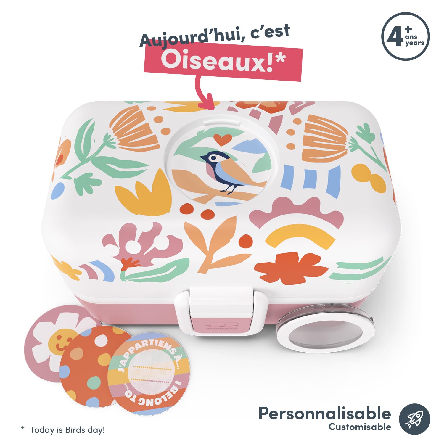 MONBENTO Lunch Box Enfant 3 Compartiments Sans BPA Rose Motif Floral