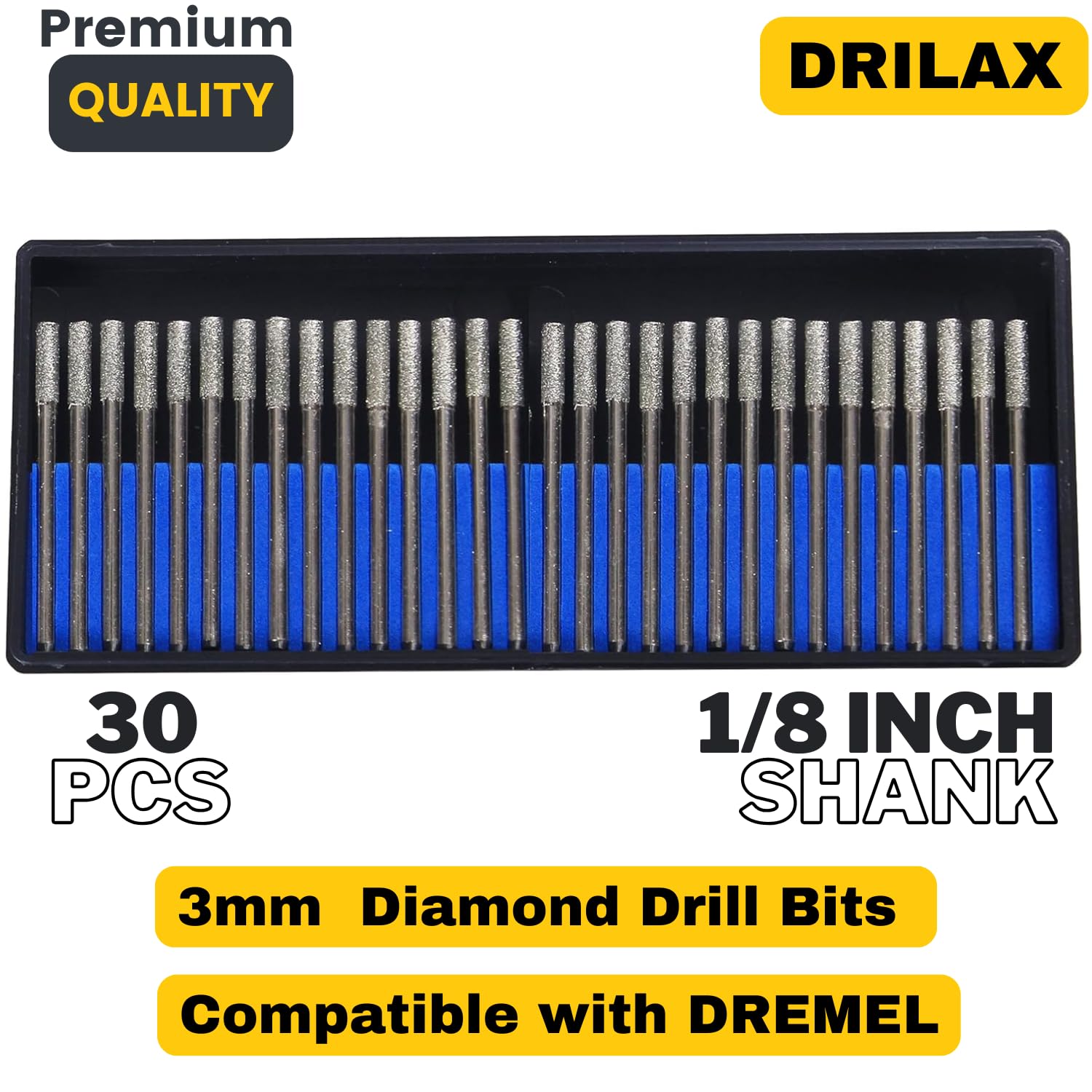 Broca de diamante de 3 mm, joyería de playa, conchas de vidrio de mar, piedras preciosas de 1/8 pulgadas, punta de mango Dremel, compatible con rebabas lapidarias, juego de 30 piezas