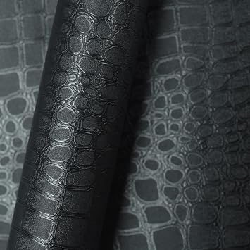 Black Crocodile Peel and Stick Wallpaper, 17.3in x 118in | Embossed, Vinyl Self-Adhesive, Waterproof, Easy Peel Off