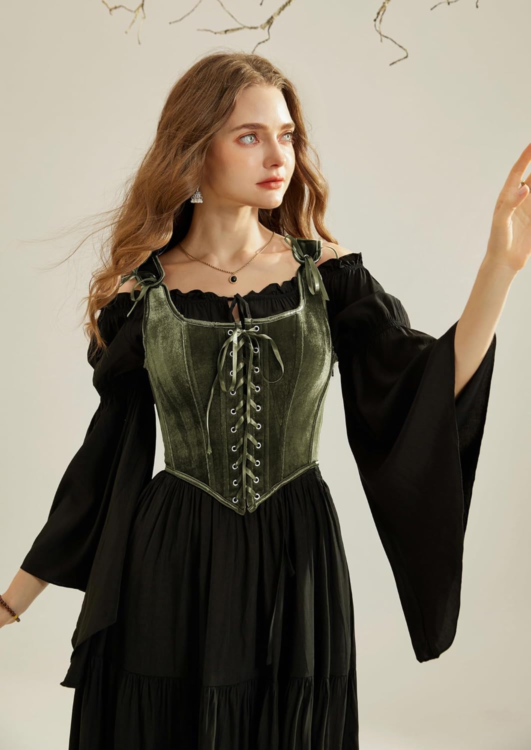 SCARLET DARKNESS Renaissance Corset Tops for Women Pirate Lace Up Overbust Velvet Bustier Bodice - Image 5