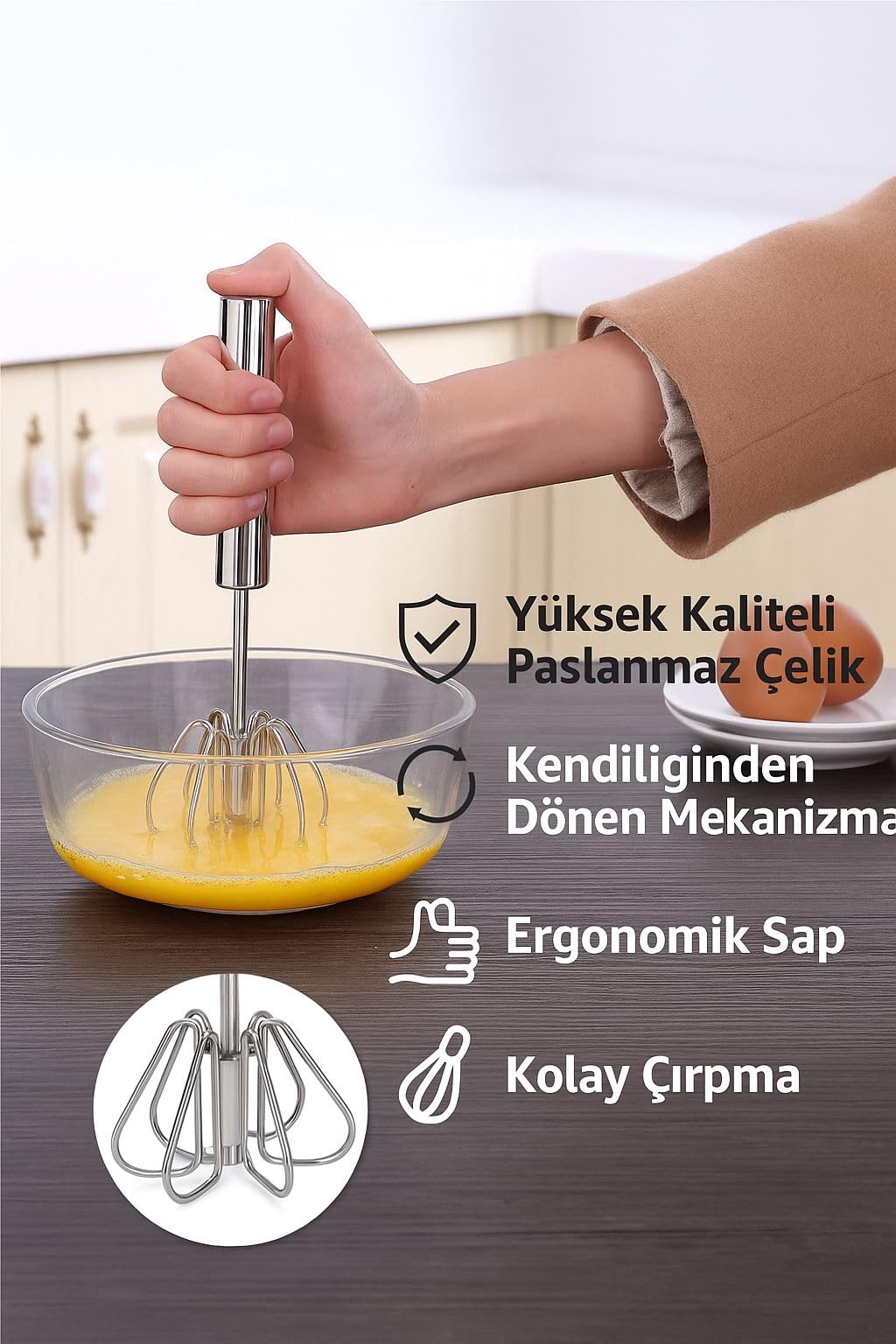 Çelik Manuel Mikser Kendiliğinden Dönen Yumurta Çırpıcı cin873