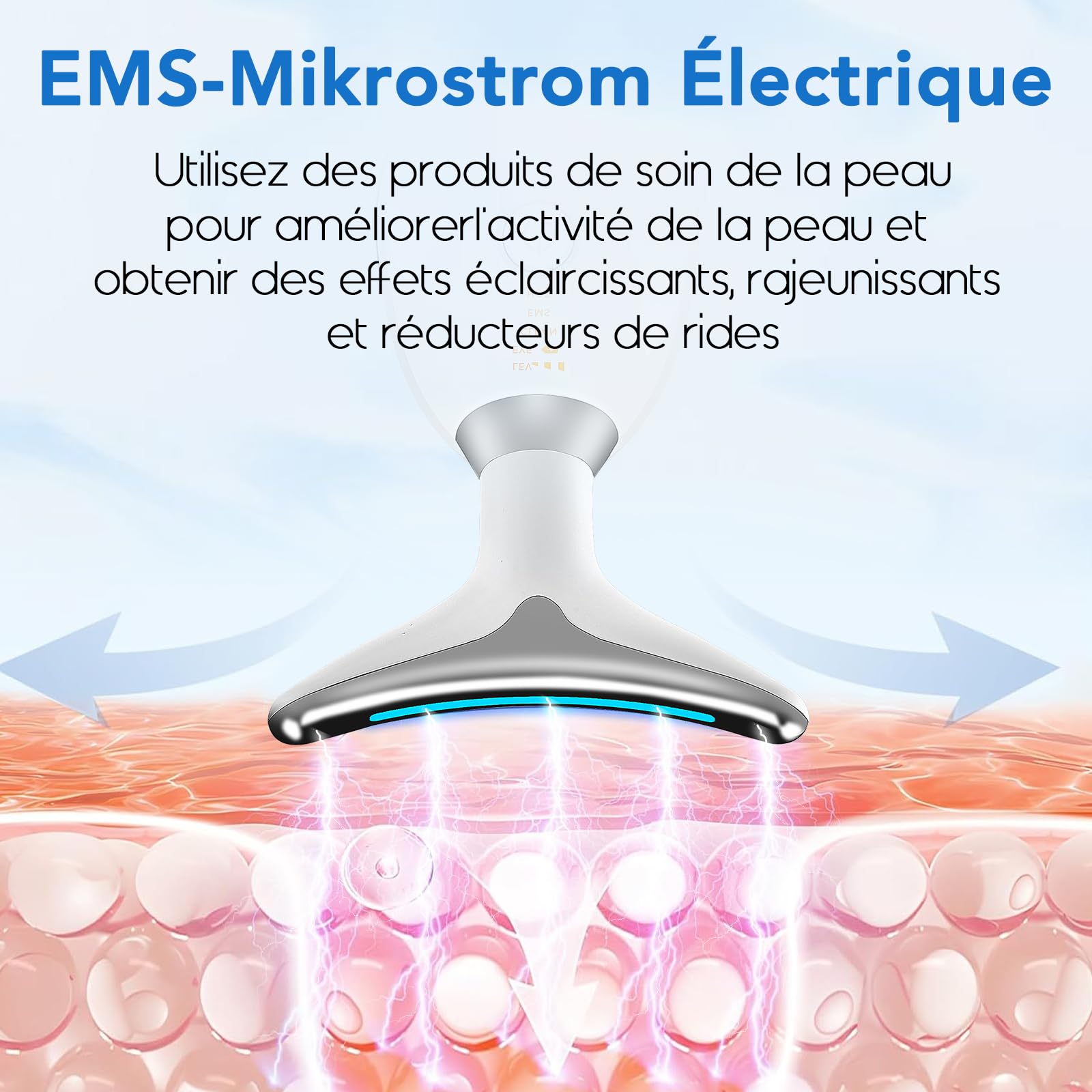 Appareil Massage Visage, DOCOCO Appareil Anti Rides Visage, 45 °C Chauffable pour Massage Visage, 3 Modes LED avec Lifting EMS pour Raffermissement du Visage et du Cou