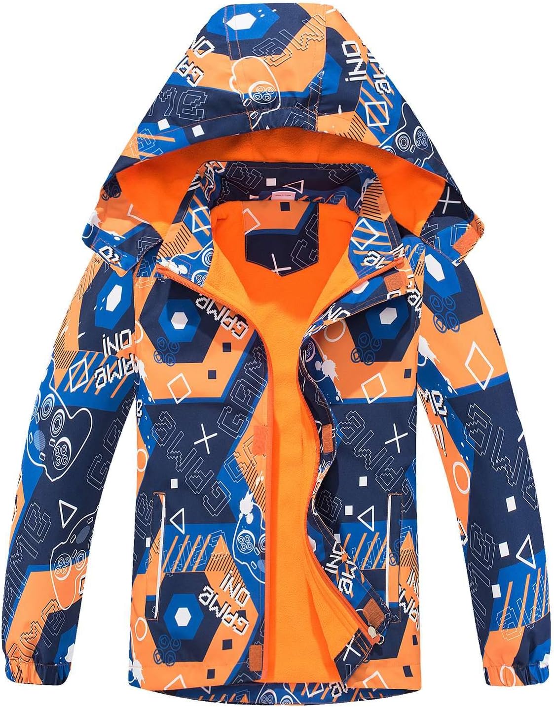 Boys Water Repellent Jacket Kids Fleece Lined Detachable Hood Jacket Outdoor Hiking Travel Jacket