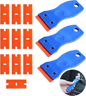 Cleaning Scraper Tool Plastic with 3PCS Scraper and 10PCS Plastic Scraper Replacement Portable Blue Glass Scraper for Windows Remove Labels Easily for Glass, Oven Glass,Table, Wall, Etc.
