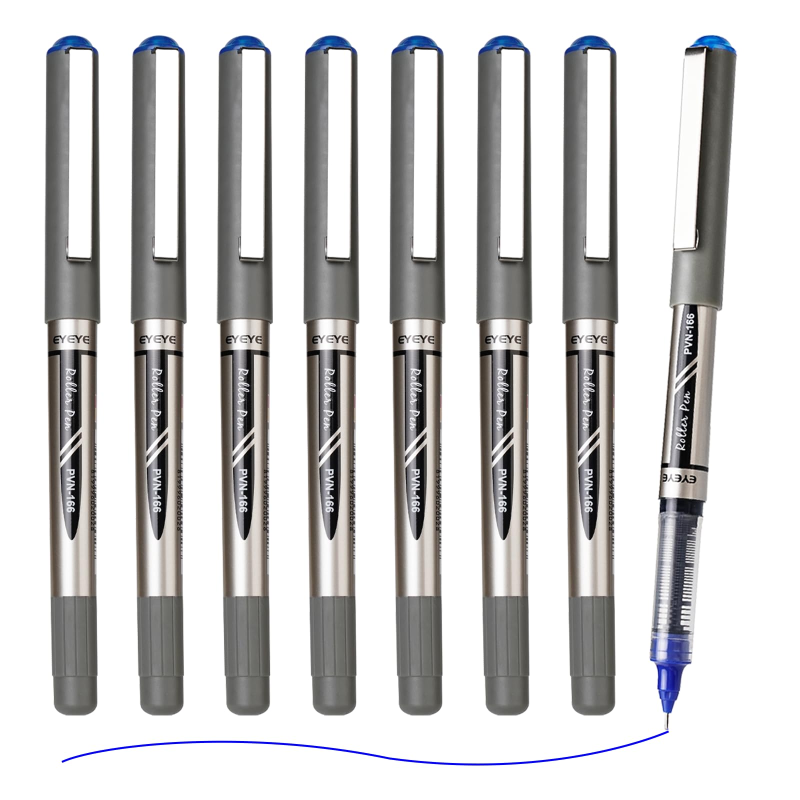 EYEYE 0.5mm Needle Tip Rollerball Pens Blue 8 Pack Extra Fine Point Quick Dry Liquid Ink Pen Fine Point Smooth Writing Pens for Journaling, Note Taking, Office, School Supplies