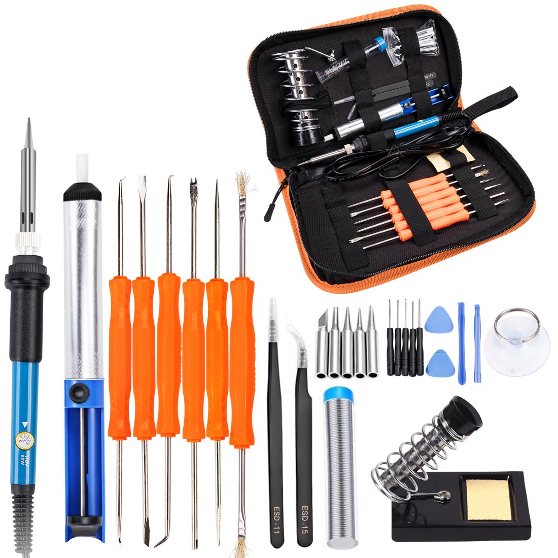 Soldering Iron Kit Electronics, 28-in-1,60W Adjustable Temperature Welding Soldering Iron,5pcs Soldering Iron Tips,Solder Sucker,Soldering Iron Stand,by Kadyn