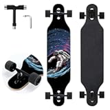 Longboard Skateboard&comma; 41 Inch Drop Through Longboard Complete 9-Ply Nature Maple Premium Cruiser Long Board for Adults&comma; Teens and Kids - High-Speed Bearings & T-Tool