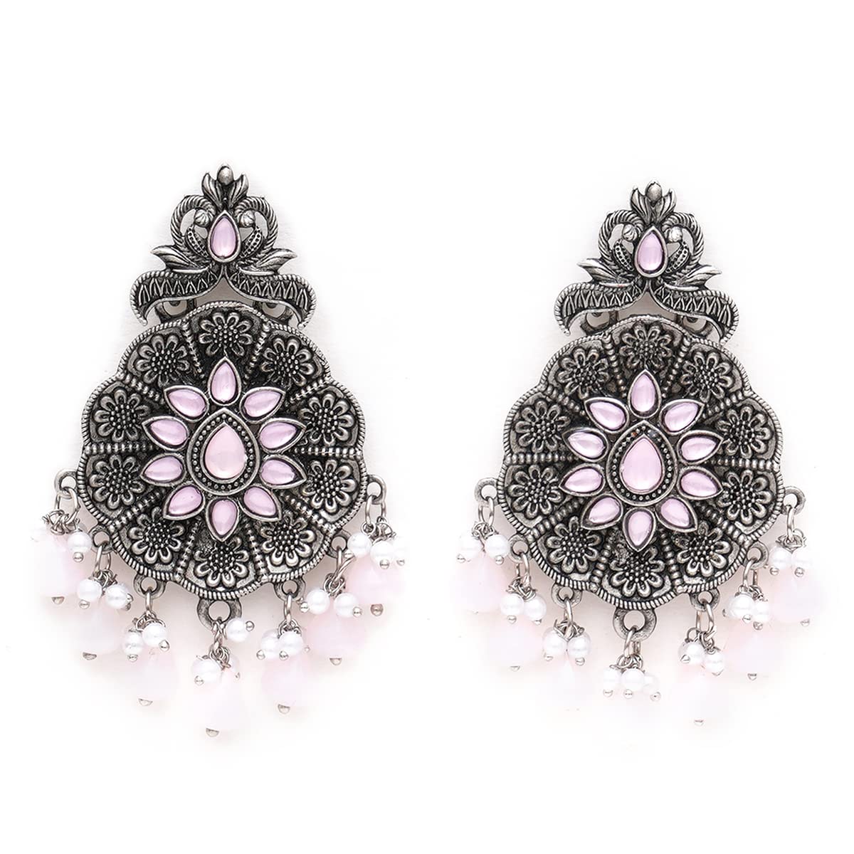 Karatcart Oxidised Silver Pink Monalisa Stone Studded Floral Dangler Earrings for Women (B0BT1WFLRL) Amazon Price History, Amazon Price Tracker
