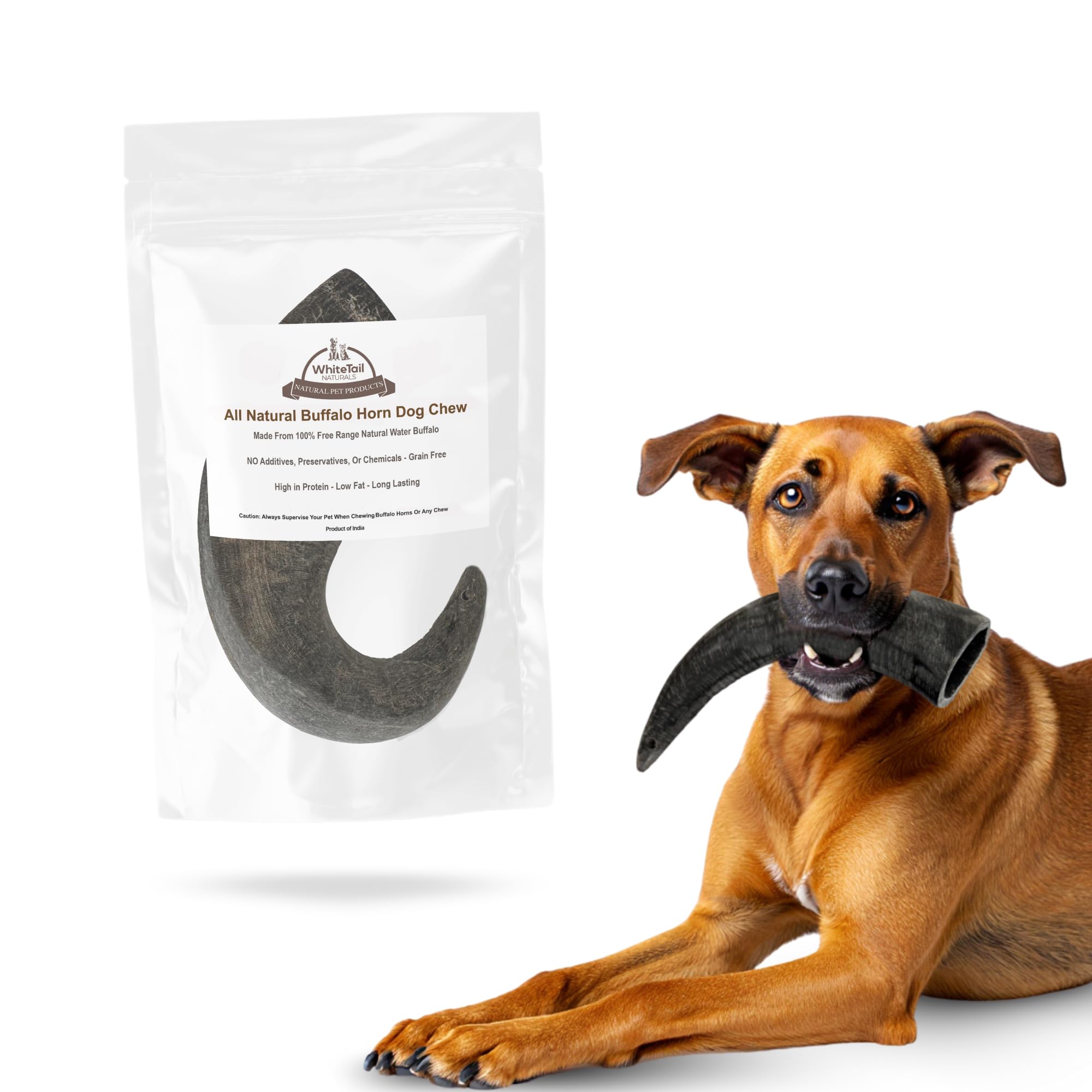 WhiteTail Naturals - XL Water Buffalo Horns for Dogs (Extra Large) All-Natural Dog Bone - Long Lasting Chew Toy for Aggressive Chewers and Teething Puppies