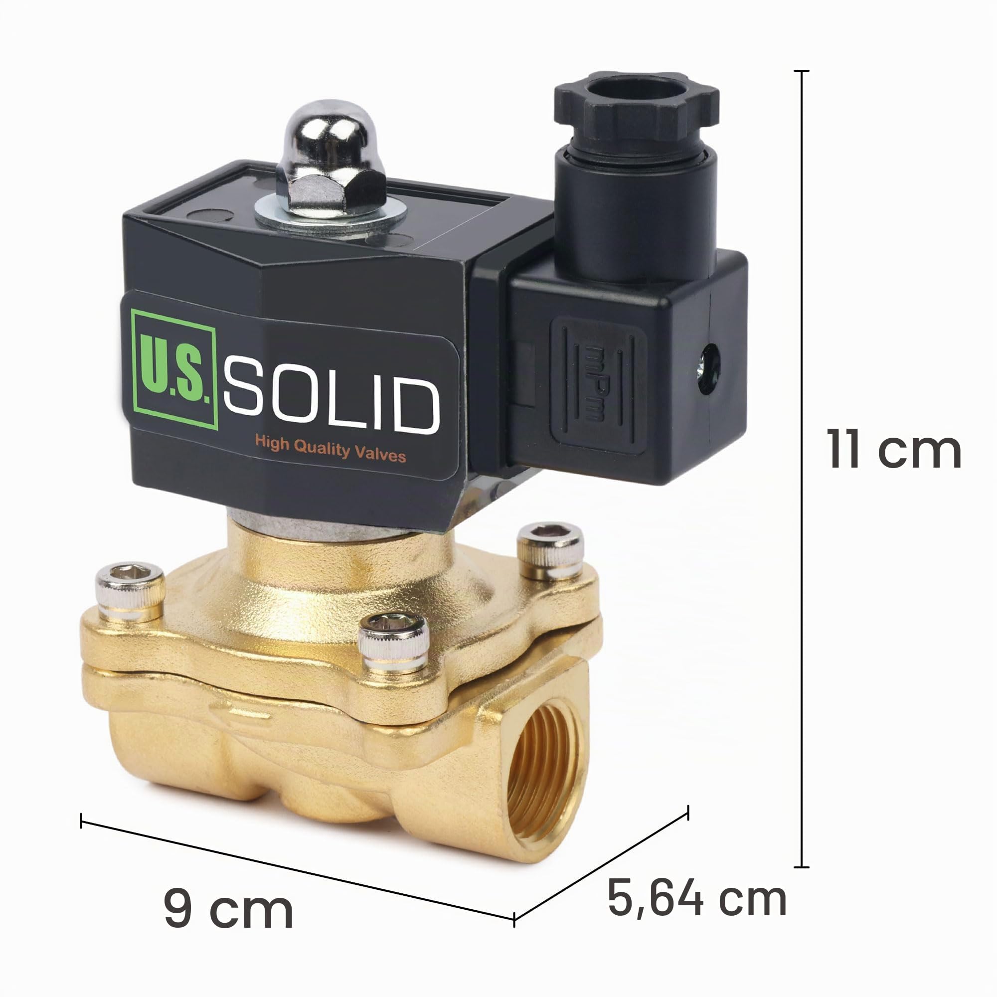 U.S. Solid Électrovanne électrique laiton 1/2" 12 V DC, normalement fermée VITON air, eau, huile, carburant, filetage G
