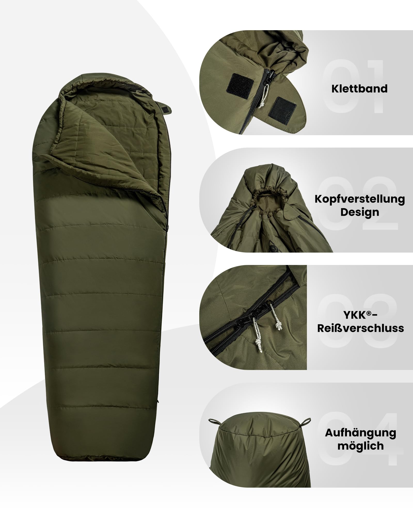 OneTigris Schlafsack Outdoor kleines Packmaß 3 Jahreszeiten 8 °C -15 °C Mumienschlafsack Ultraleicht kompakt für Camping, Reisen, Wandern (Grün)