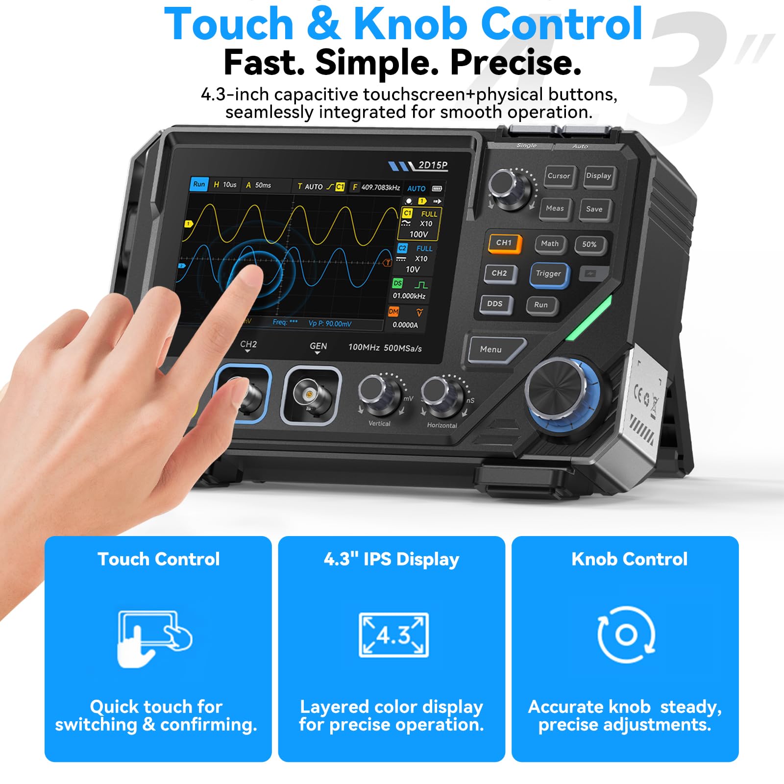 Oszilloskop, 2D15P Oszilloskop Multimeter 100MHz Bandbreite 3 in1 10MHz Signal Generator 4,5 stellige Präzision Multimeter 500MSPS AbtastrateTouchscreen Tastenbedienung
