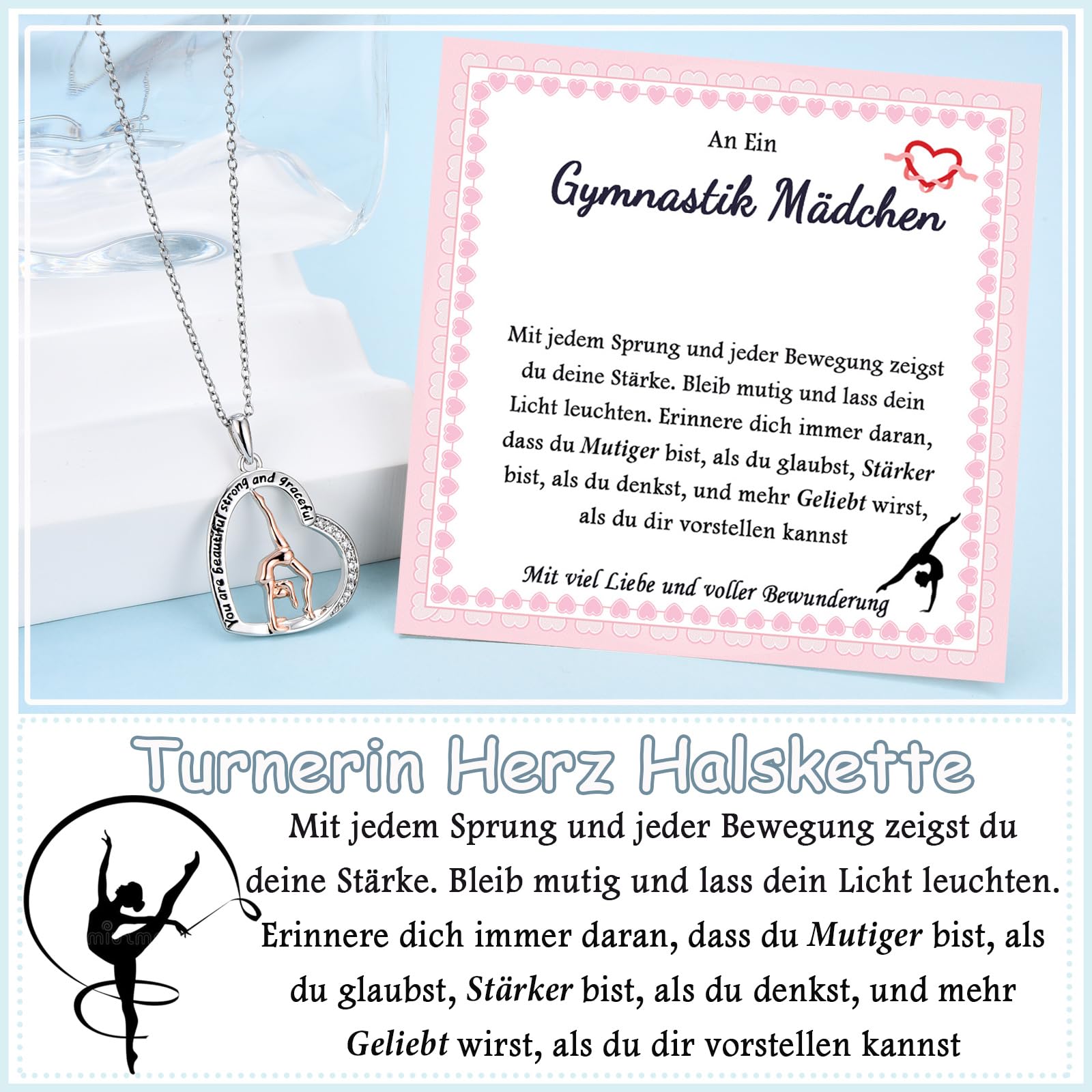 FAOMZQ Gymnastik Geschenk für Mädchen, Inspirierendes Geschenke für Turnerin, Gymnastik Halskette für Mädchen Tochter Schwester Enkelin Nichte zum Geburtstag Weihnachten Einschulung Aufführung