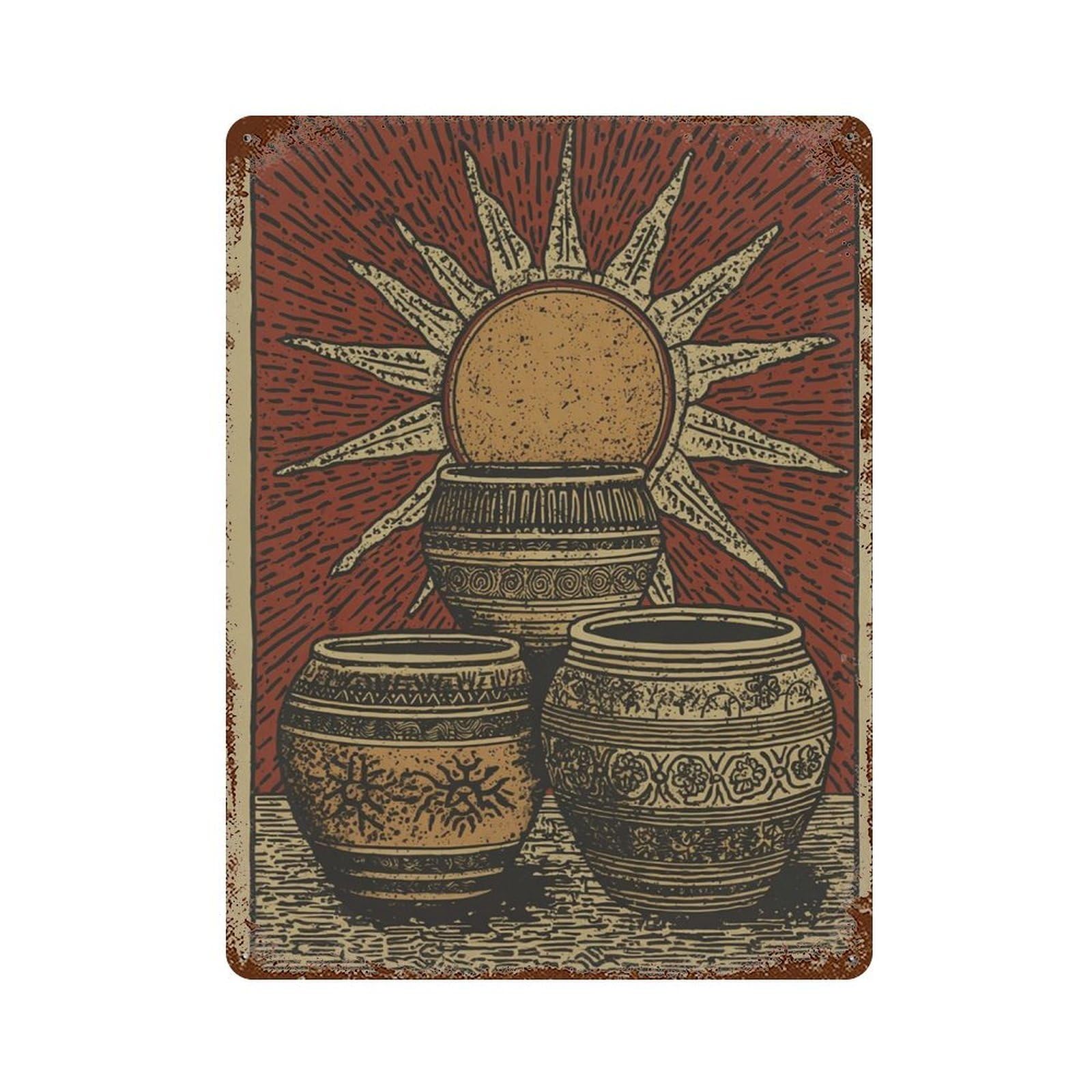 xiaoxiaoshen Southwestern Pottery Sun Face Folk Rustic Desert Wall Decor Art Metal Tin Poster Modern Home Decor Art Home Bar Shop Decorations Vintage Sign 40x30cm