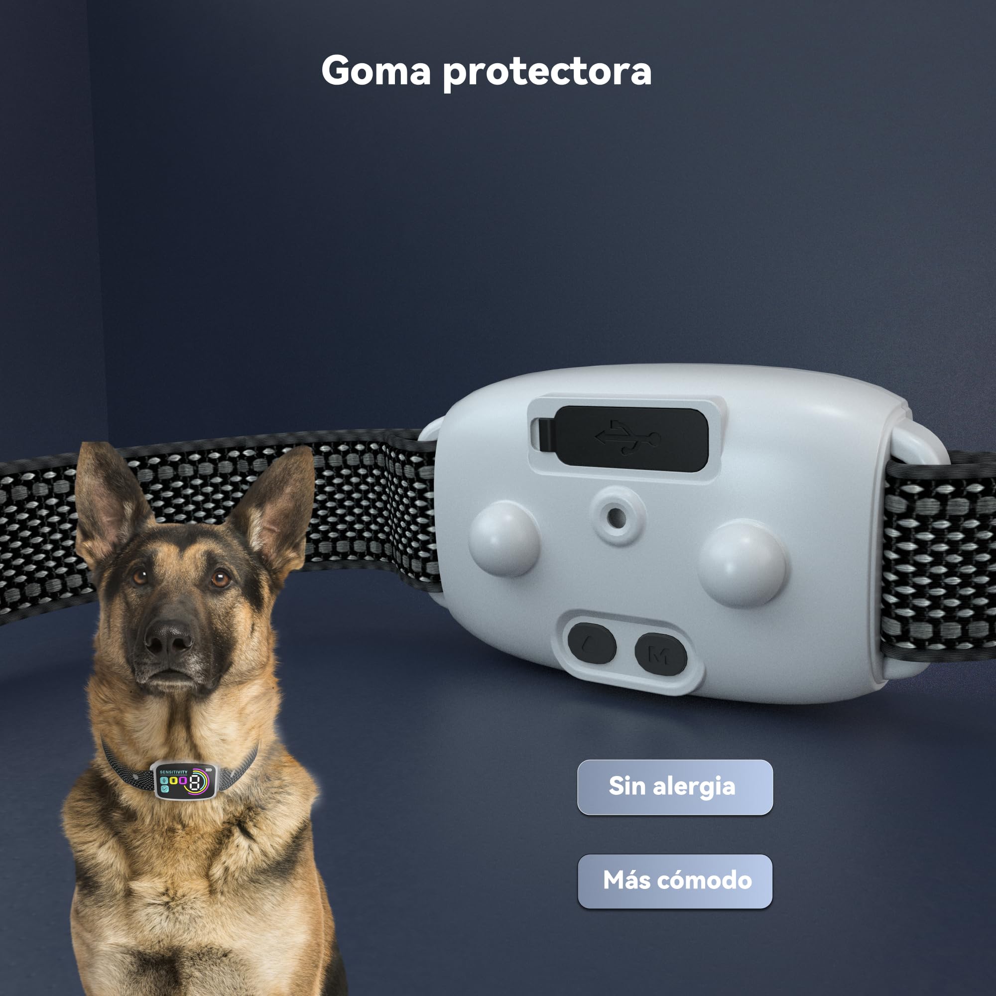 Meloive Collar Antiladridos para Perro,Collar Vibración con 8 Niveles de Sensibilidad Ajustables,4 Modos de Vibración/Fuerte Vibración/Sonido,Resistencia al Agua IP67 y Recargable,Blanco