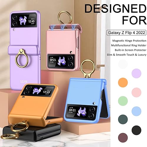 Miniatura 2 de Miimall Funda para Samsung Galaxy Z Flip 4 con soporte de anillo, funda para Galaxy Z Flip 4 con protección magnética de bisagra + protector de