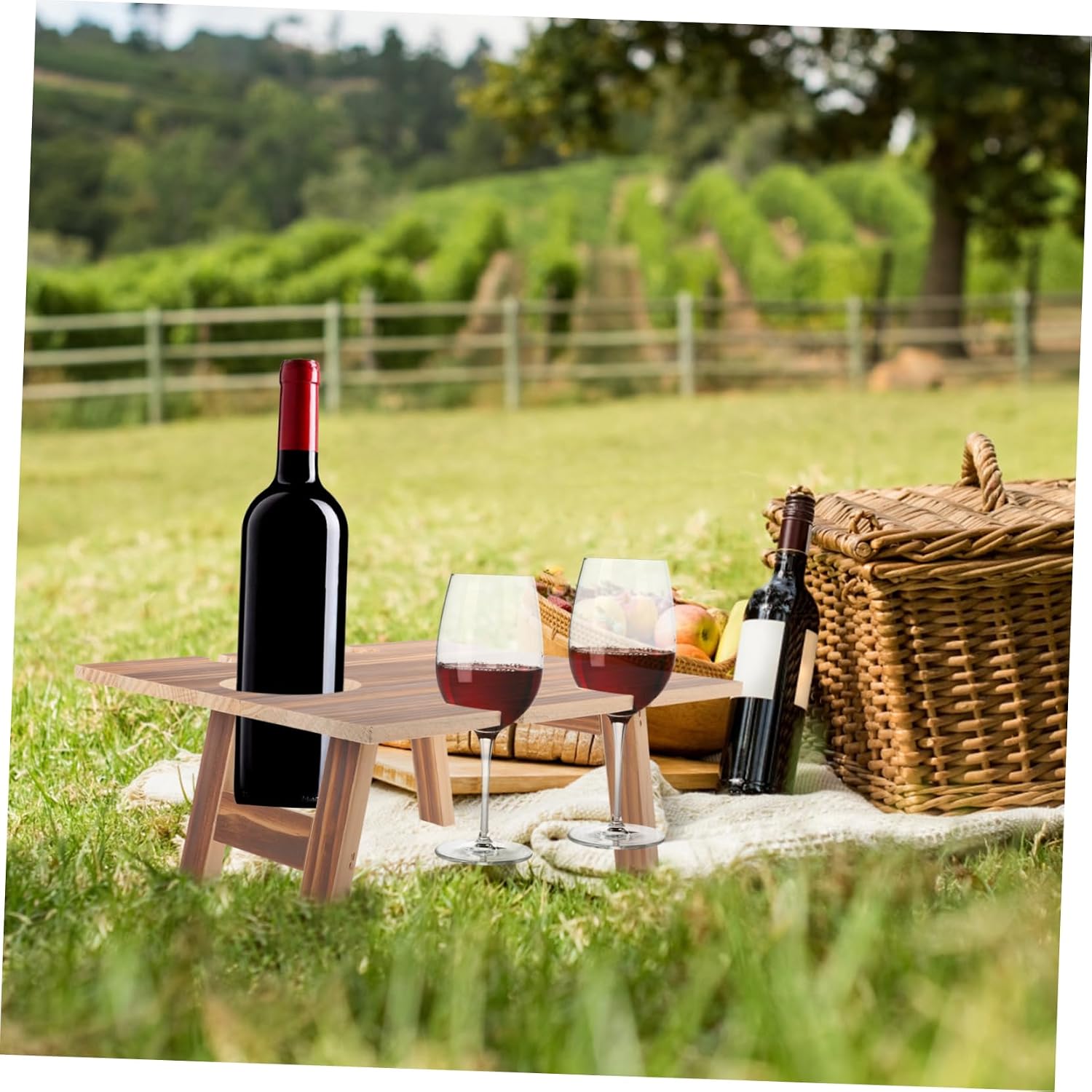 Wooden Folding Wine Picnic Table Portable Goblet Holder image 2