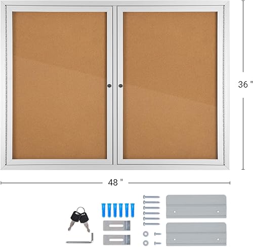 Miniatura 2 de INNOVART Tablón de anuncios cerrado de 480 x 358in tablero de anuncios de corcho con cerradura con marco de aluminio vitrina de pared con 2 puertas