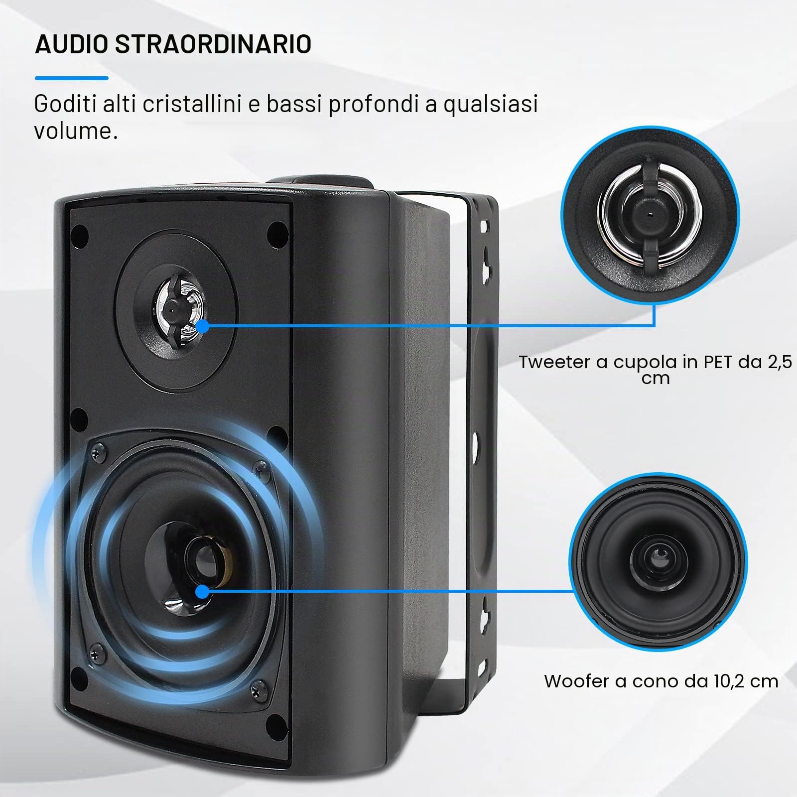 Herdio Altoparlanti da Esterno 4'' 400W Impermeabile 2 Paia Nero