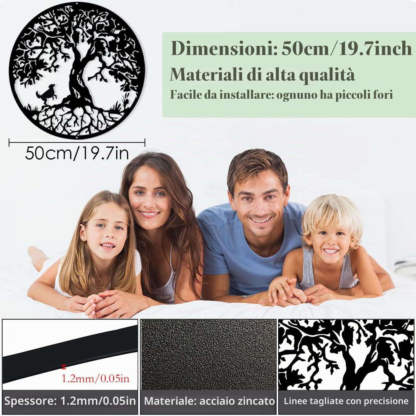 Pduoduo 50cm albero della vita con cane,lbero della vita in metallo decorazione murale Silhouette Art per La Casa Camera Da Letto Soggiorno Ufficio Giardino (19,7 pollici)