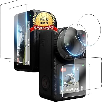 Set of 6: Fierymoto Glass Film for DJI Osmo Action 4, LCD Screen Protector and Camera Lens Protector, Made with AGC Glass fro