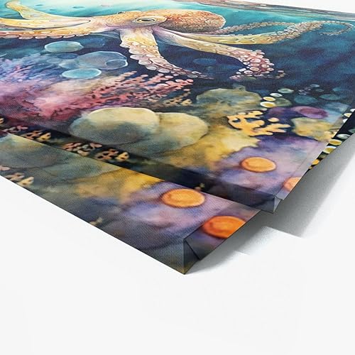 Miniatura 5 de Sense Canvas Octopus Vibrant Ocean 7 - Lienzo decorativo para decoración del hogar, póster grande de 40 x 30 pulgadas, 0.75 pulgadas