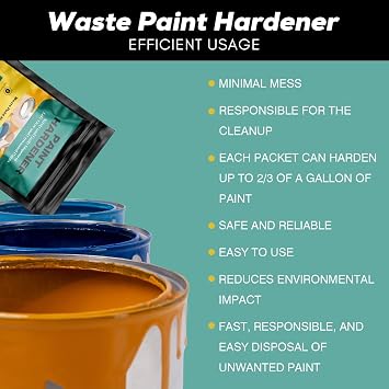 8 Pack Waste Paint Hardener, Solidifier for Disposal for Acrylic & Latex | Fast Acting , Quick, Easy, and Safe