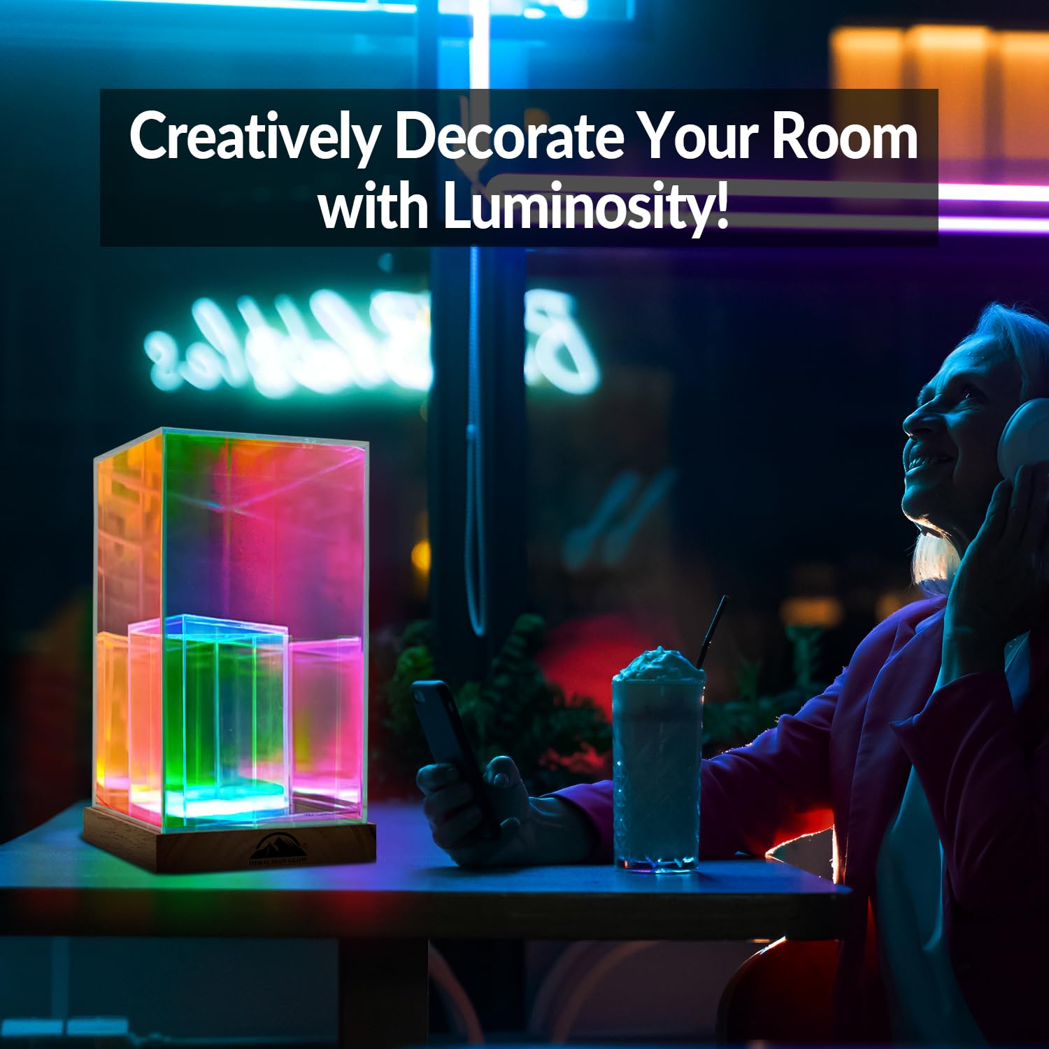 Lámpara de pantalla acrílica brillante del Himalaya con USB, luz nocturna LED para dormitorio, sala de estar y oficina, panel acrílico suave con base de madera, decoración estética