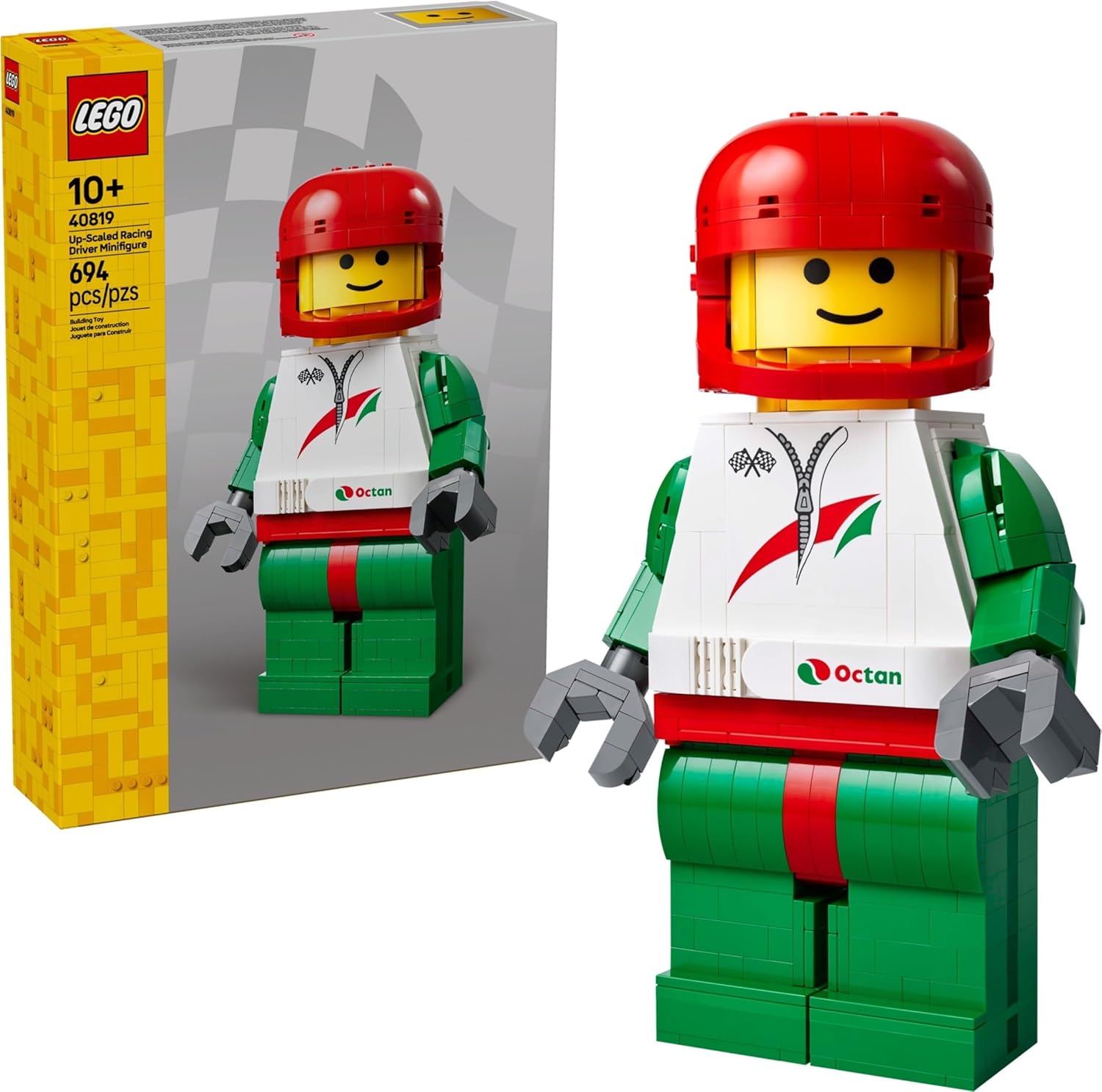 LEGO Up-Scaled Racing Driver Minifigure Building Set - Large Collectible Minifigure Display Model Motorsport Theme Gift for Fans