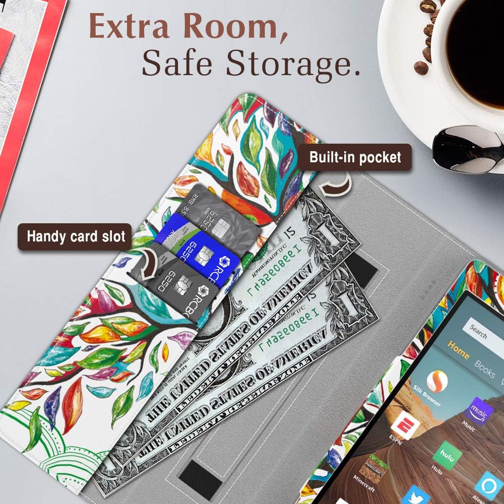 Dadanism All-New Amazon Fire HD 10 Tablet Case (9th Generation - 2019 Release) / (7th Generation - 2017 Release), Folio Cover Slim Stand with Card Slot for 10.1 Inch Cover - Lucky Tree