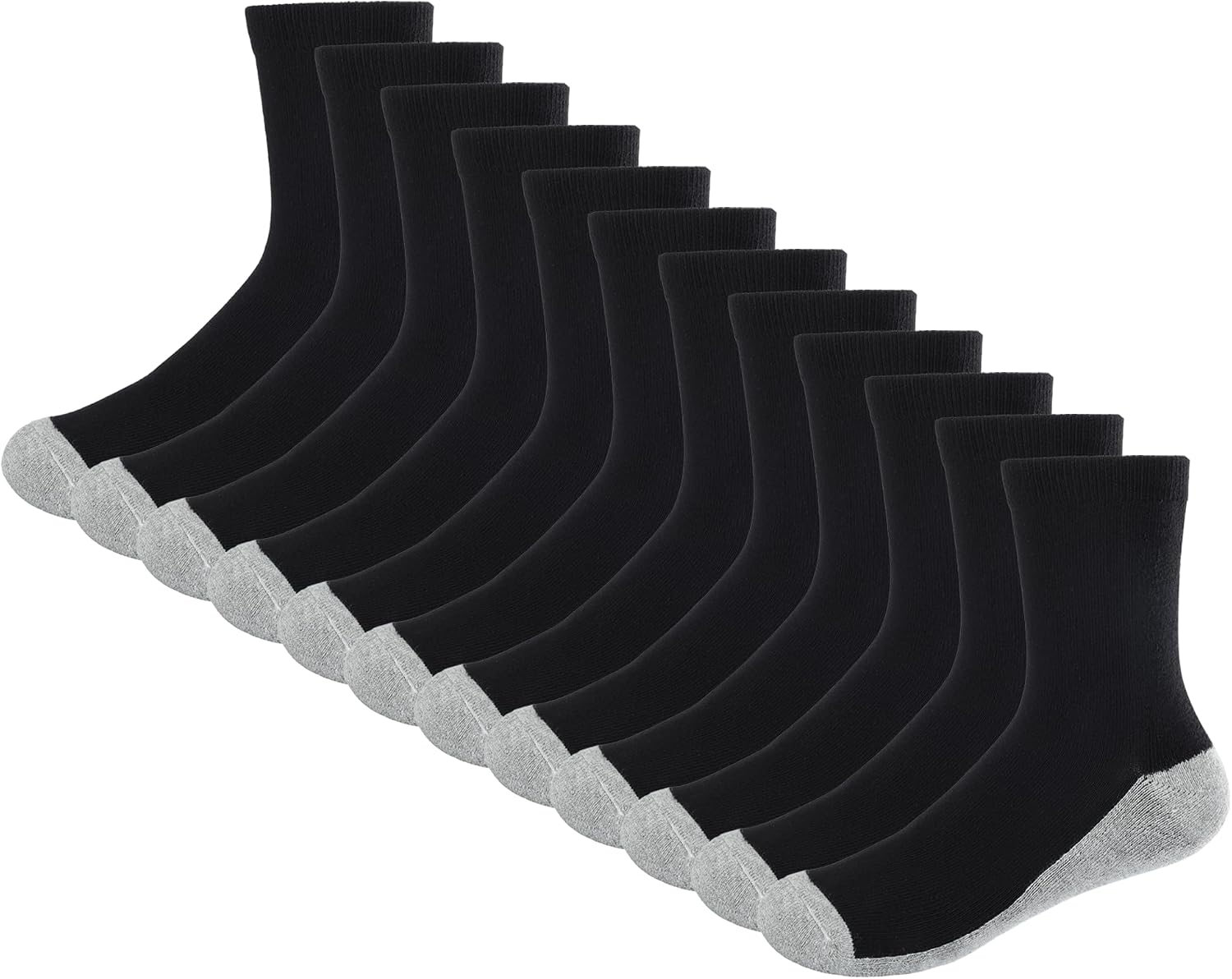 Boys&Girls 6-Pack School Uniform Crew Socks,Cushioned Stretch Black | For Kids 6-12 Years,Moisture-wicking,Breathable,Light Cushion,Durable,Elastic,Ideal for School Uniform,Casual,Sports