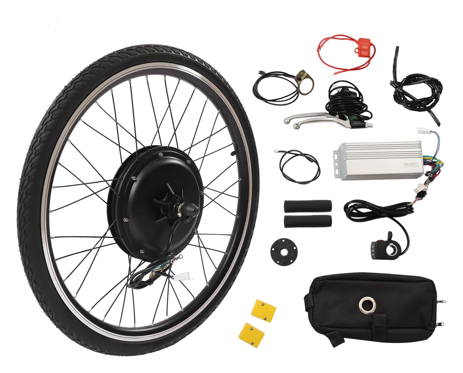 26 Inch Ebike Conversion Package 48V 1000W 440RPM Rear Wheel E Bike Motor Conversion Package, Thumb Throttle Brushless Gearless E-Bike Hub Motor Set Twin Mode Controller W/LCD Show PAS