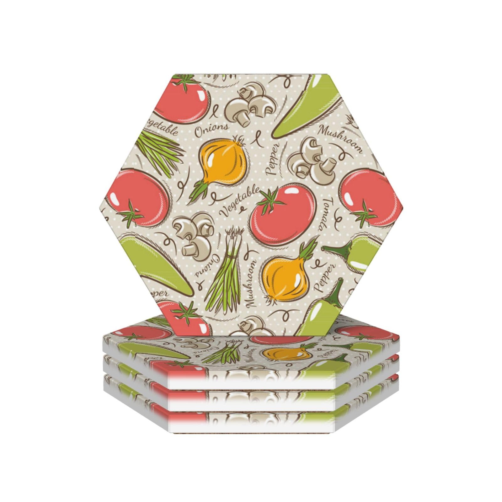 Dessous de verre céramique fruits légumes contre taches humidité table bois