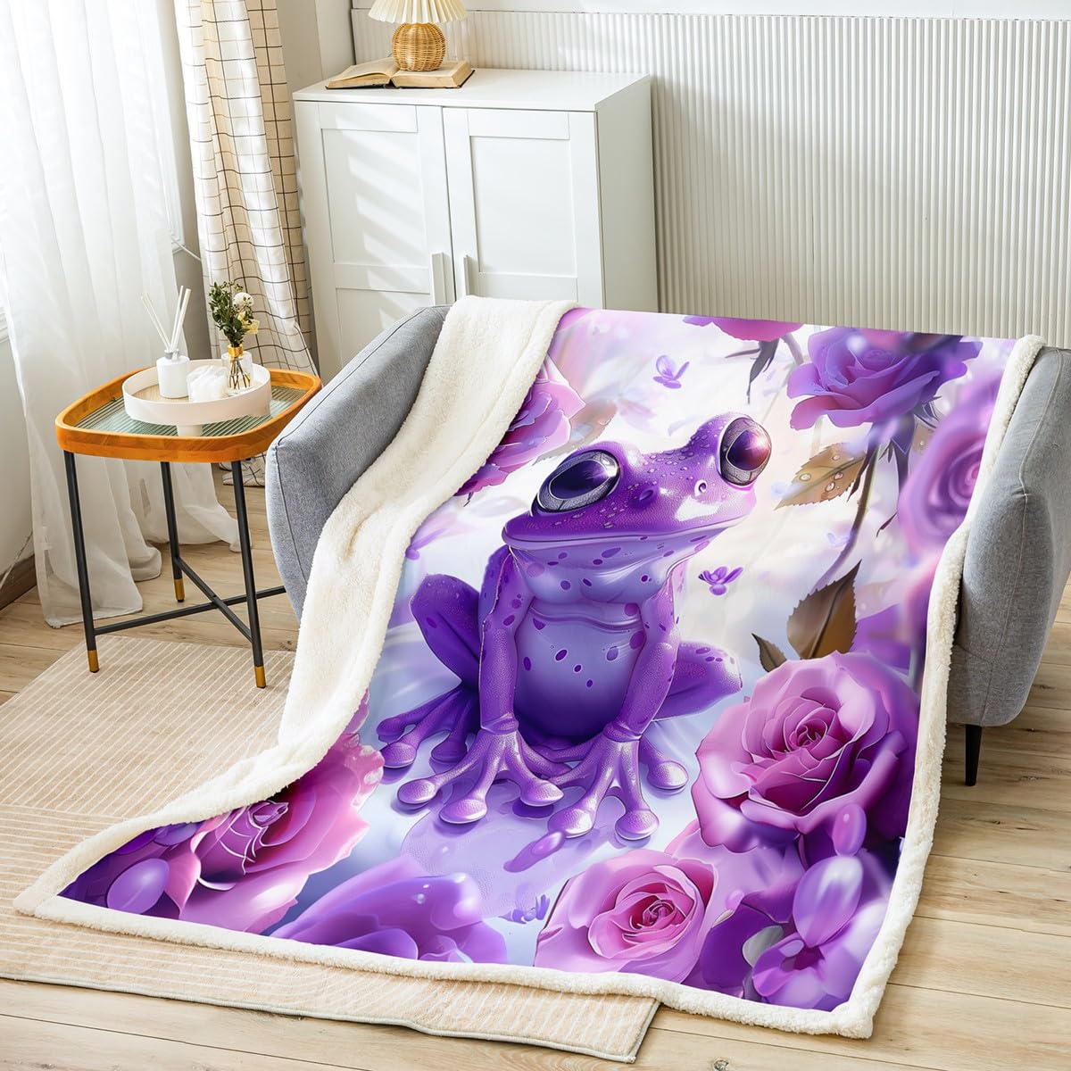 Plaid grenouille violette cadeau anniversaire fille couverture lit